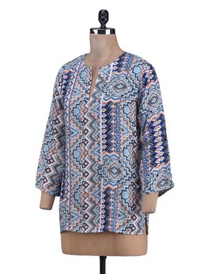 geometric print quarter sleeve kurti - 1131080 - Standard Image - 2