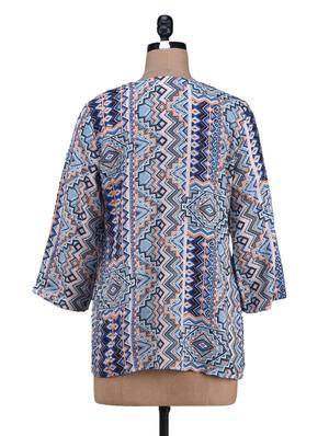 geometric print quarter sleeve kurti - 1131080 - Standard Image - 3