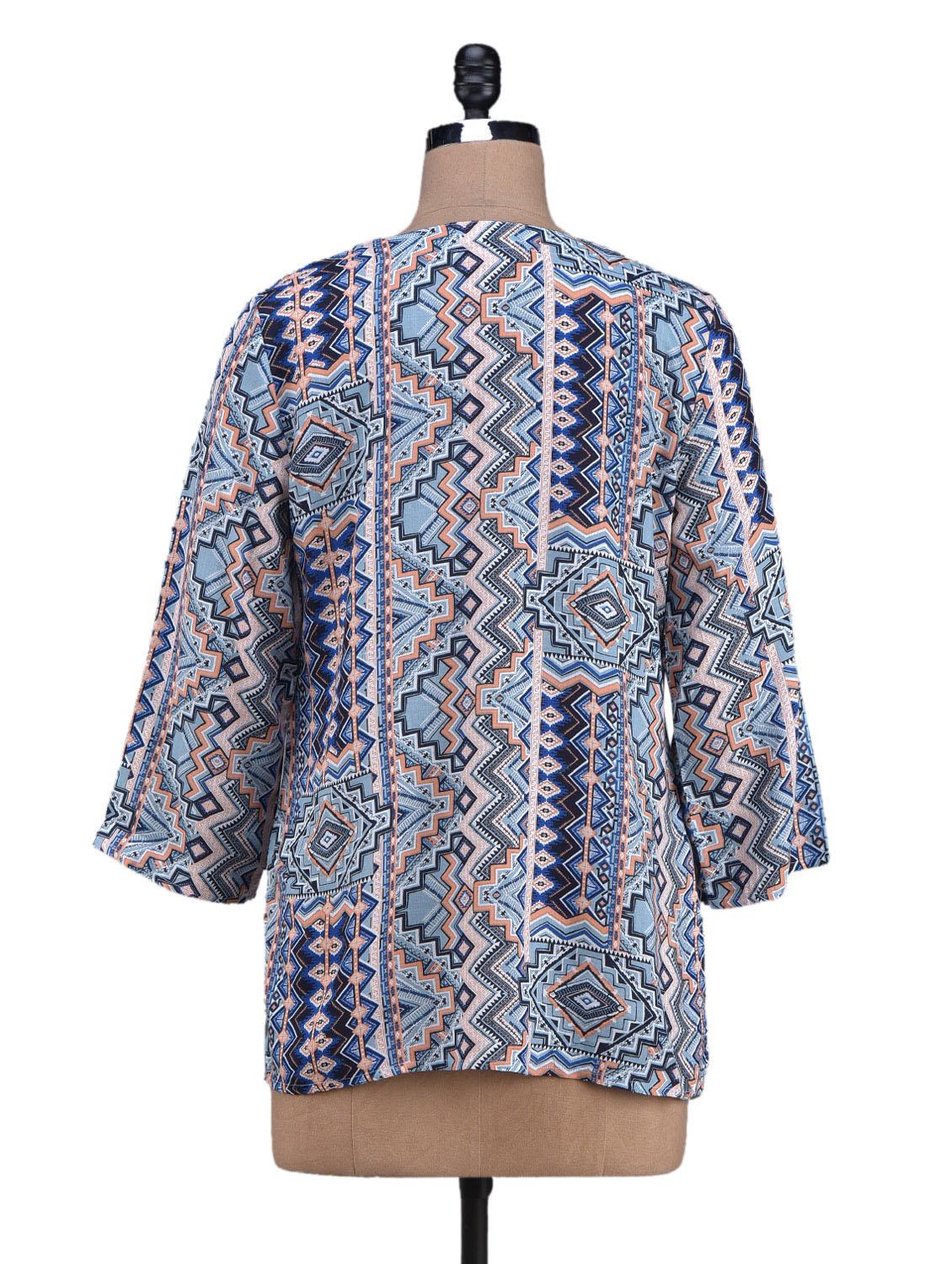 geometric print quarter sleeve kurti - 1131080 - Zoom Image - 3