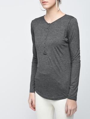 grey solid henley top - 11318687 - Standard Image - 5