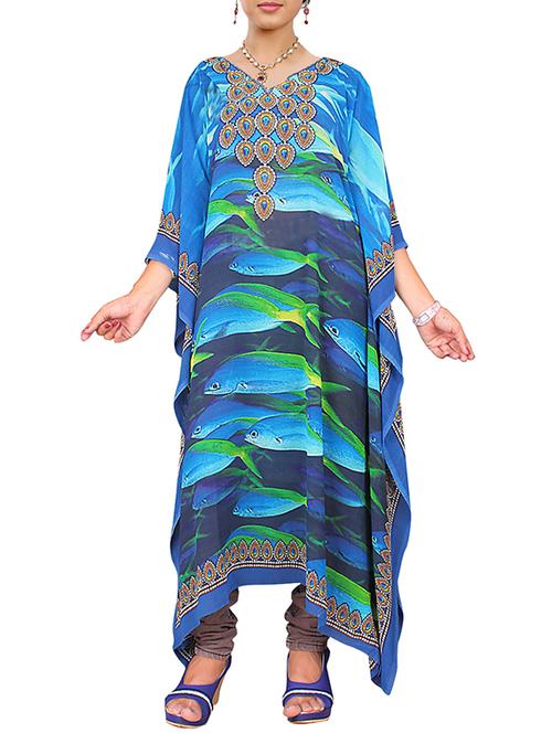 multi colored georgette printed kaftan - 11324162 - Very Small Image - 1