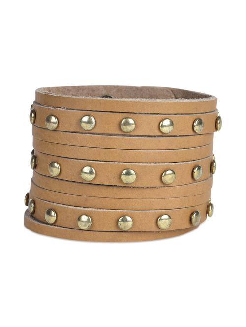 strapped studded brown leather wrist band - 1132512 - Very Small Image - 1