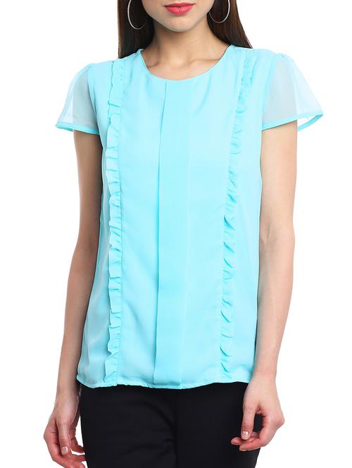 frill detail sheer cap sleeved top - 11358595 - Standard Image - 1