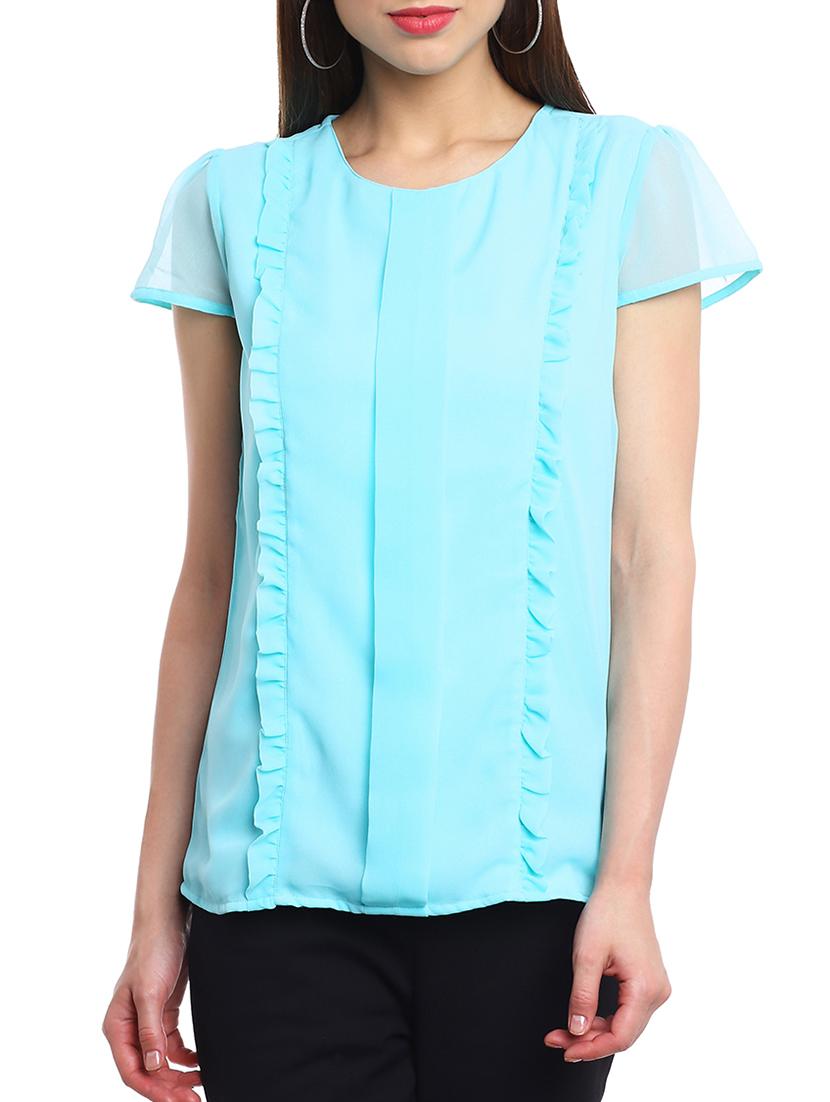 frill detail sheer cap sleeved top - 11358595 - Zoom Image - 1