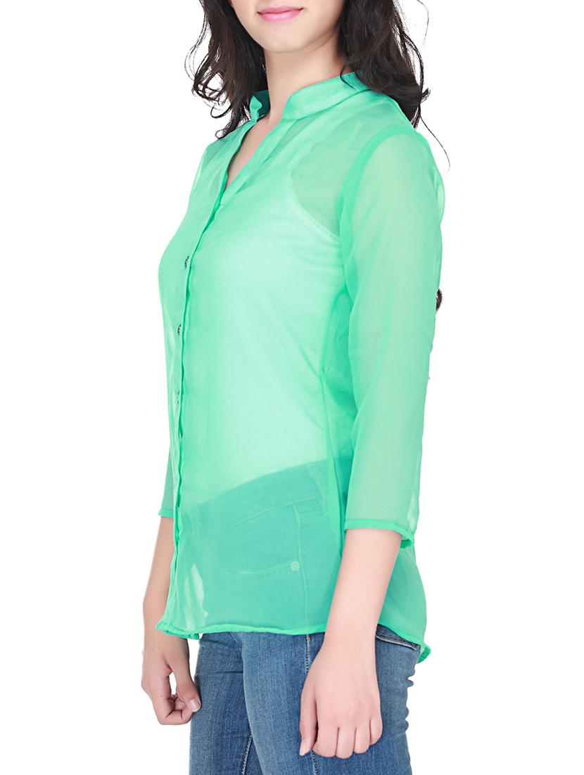 green georgette sheer top - 11361571 - Zoom Image - 2