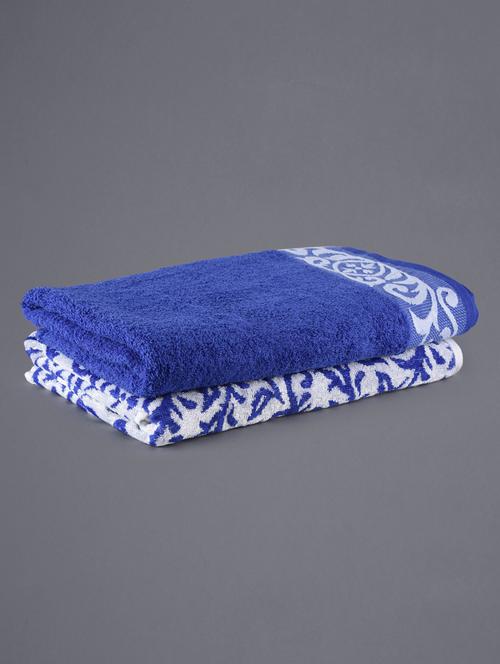Set of 2 blue jacquard towels - 1136293 - Very Small Image - 1