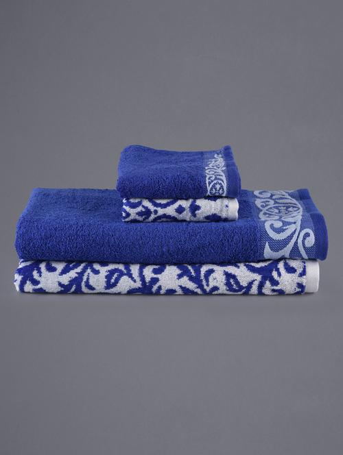 Set of 4 blue jacquard towels - 1136299 - Very Small Image - 1