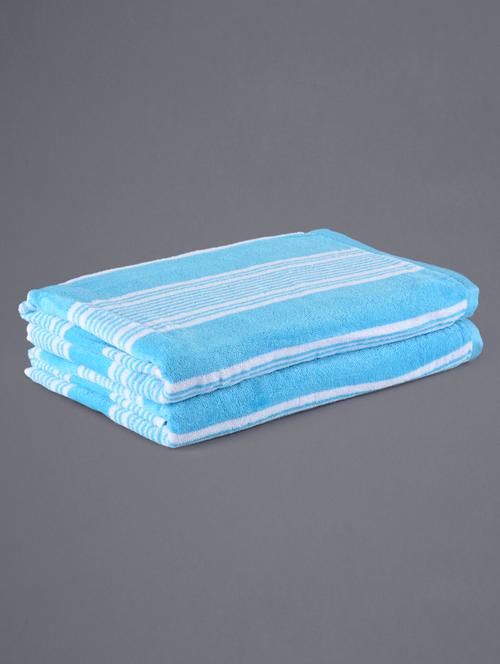 Set of 2 stripped blue bath towels - 1136328 - Very Small Image - 1