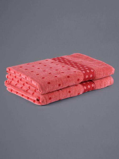 Set of 2 red polka dot bath towel - 1136333 - Very Small Image - 1