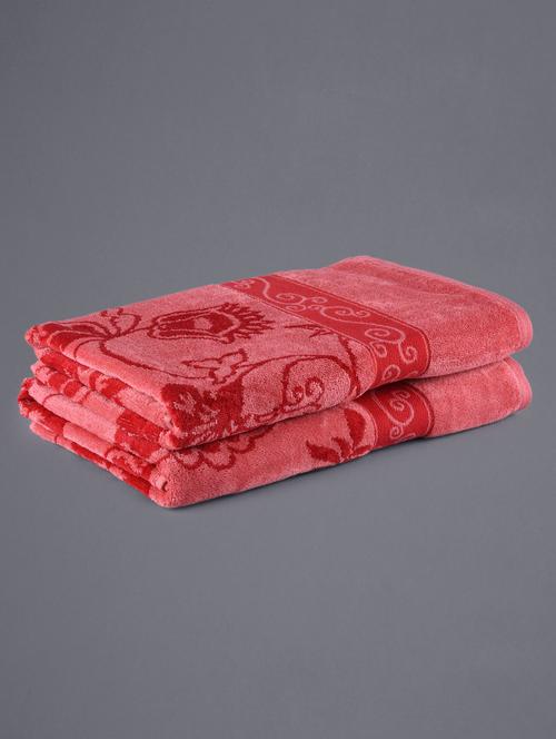 Set of 2 red floral pattern bath towels - 1136337 - Very Small Image - 1
