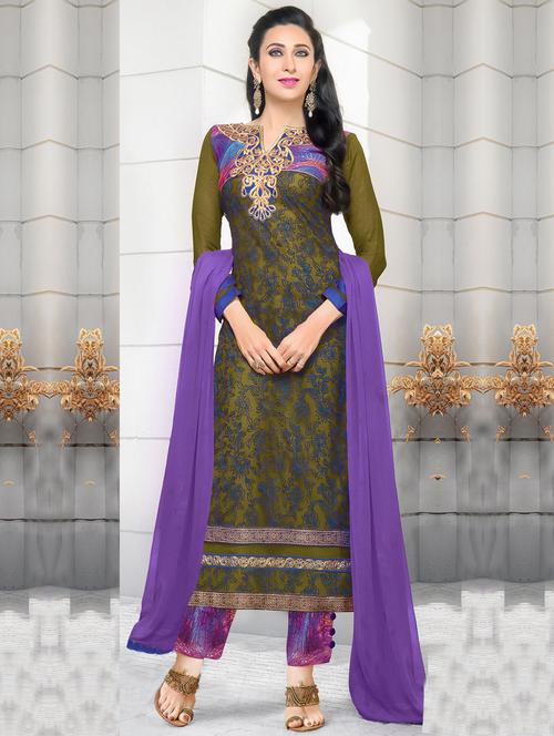 green floral embroidered georgette unstitched suit set - 11368041 - Standard Image - 1