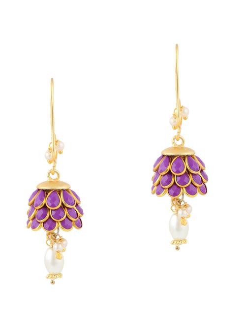purple gold plated jhumka earrings - 11368422 - Standard Image - 1