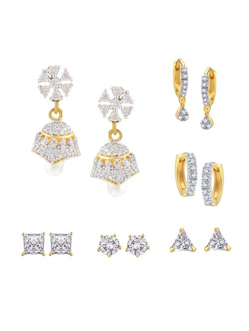white gold plated drop (set of 6) earrings - 11369706 - Standard Image - 1