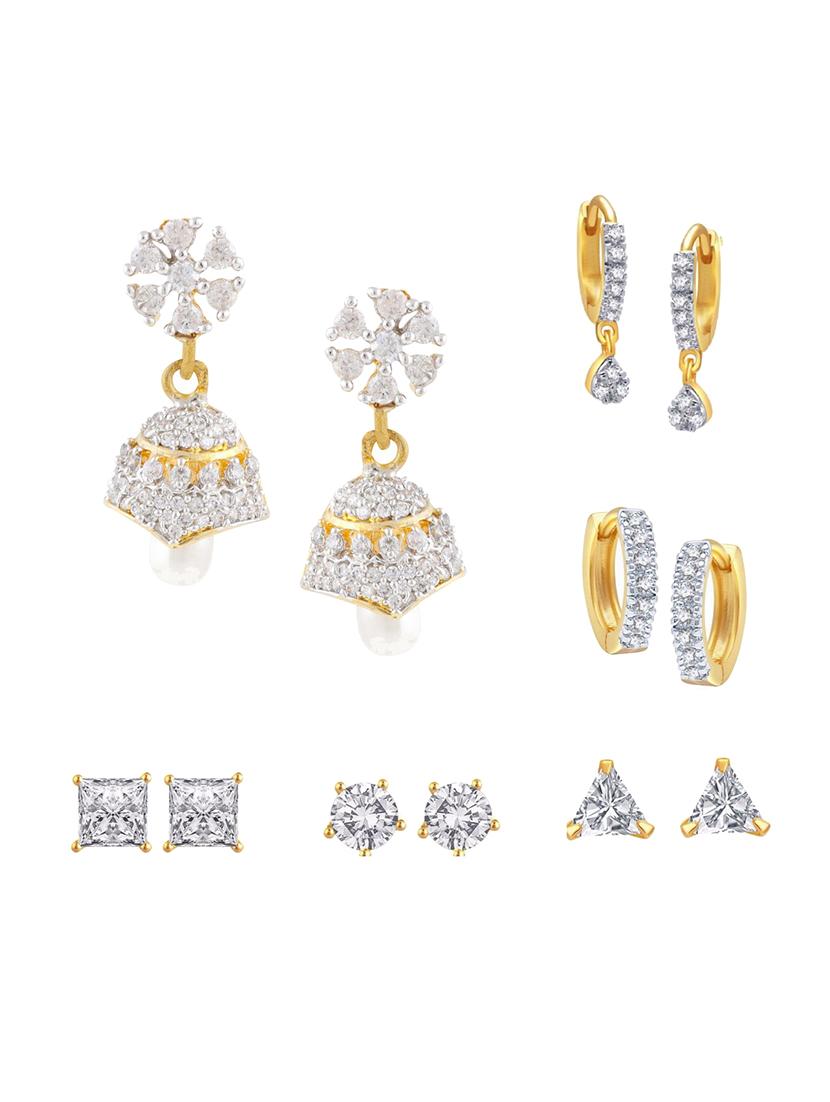 white gold plated drop (set of 6) earrings - 11369706 - Zoom Image - 1