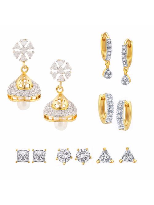 white gold plated drop (set of 6) earrings - 11369714 - Standard Image - 1