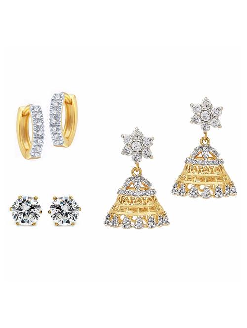white gold plated drop (set of 3) earrings - 11370497 - Standard Image - 1