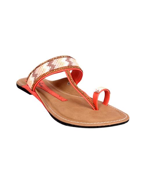 coral embellished faux leather kolhapuri - 11374271 -  Standard Image - 0