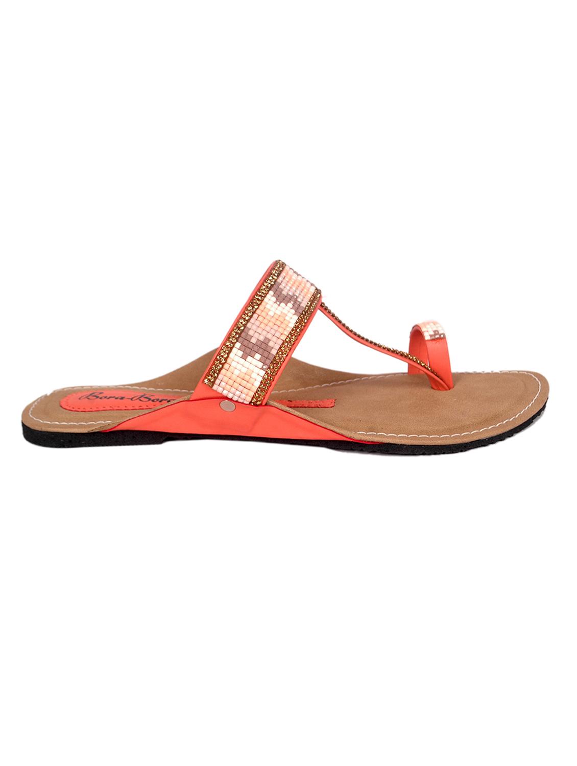 coral embellished faux leather kolhapuri - 11374271 - Zoom Image - 2
