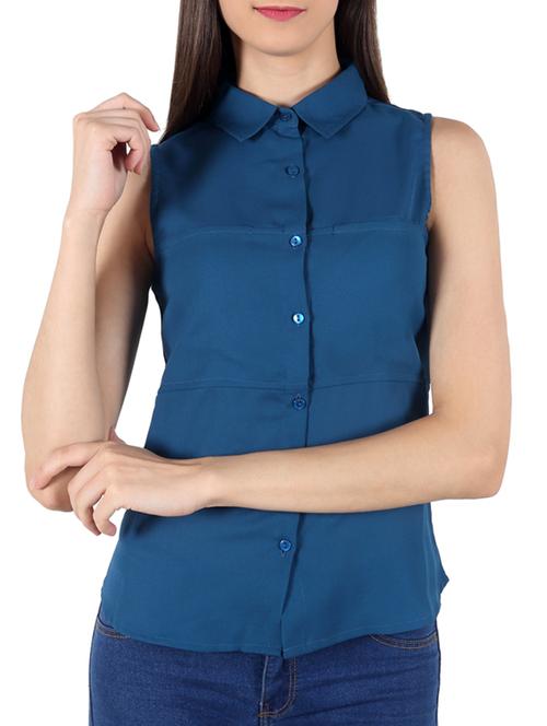 solid blue georgette shirt - 11382124 - Standard Image - 1