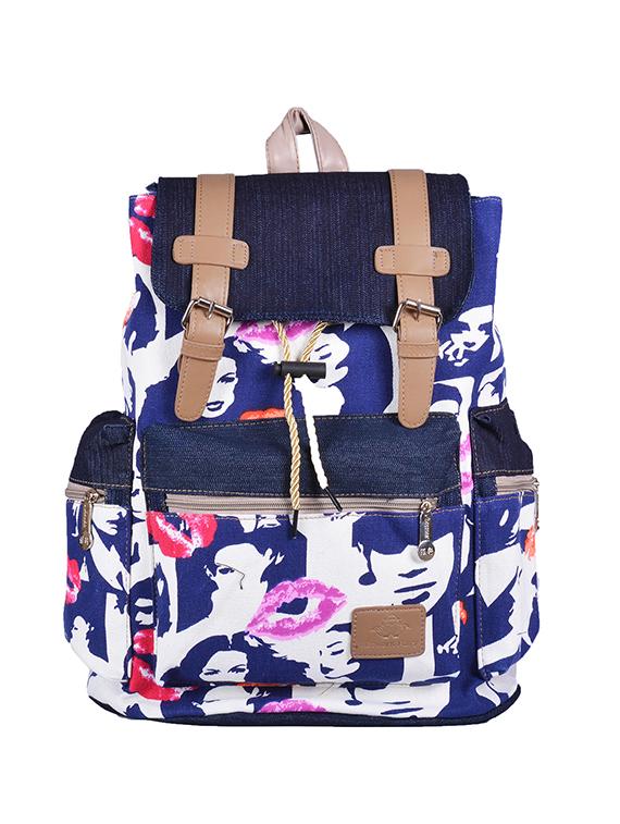 multi coloured canvas printed backpack