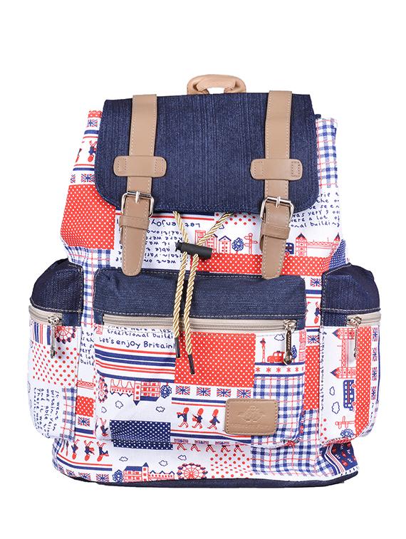 multi coloured canvas printed backpack