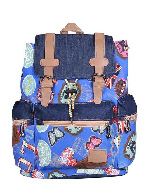 blue canvas printed backpack - 11383098 - Standard Image - 1