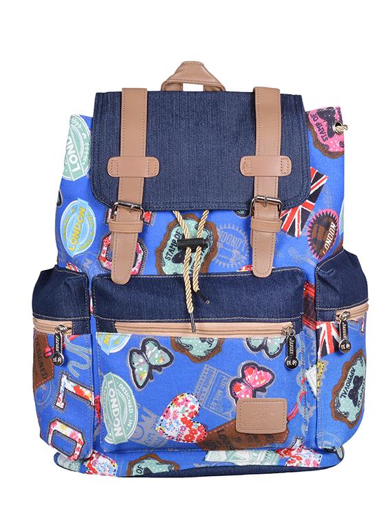 blue canvas printed backpack - 11383098 - Zoom Image - 1