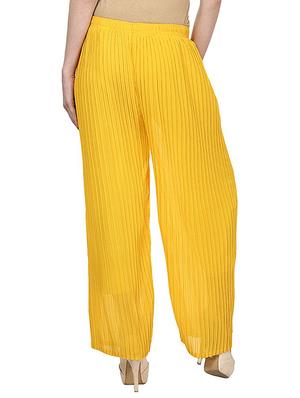 solid yellow georgette pleated palazzo - 11384266 - Standard Image - 3