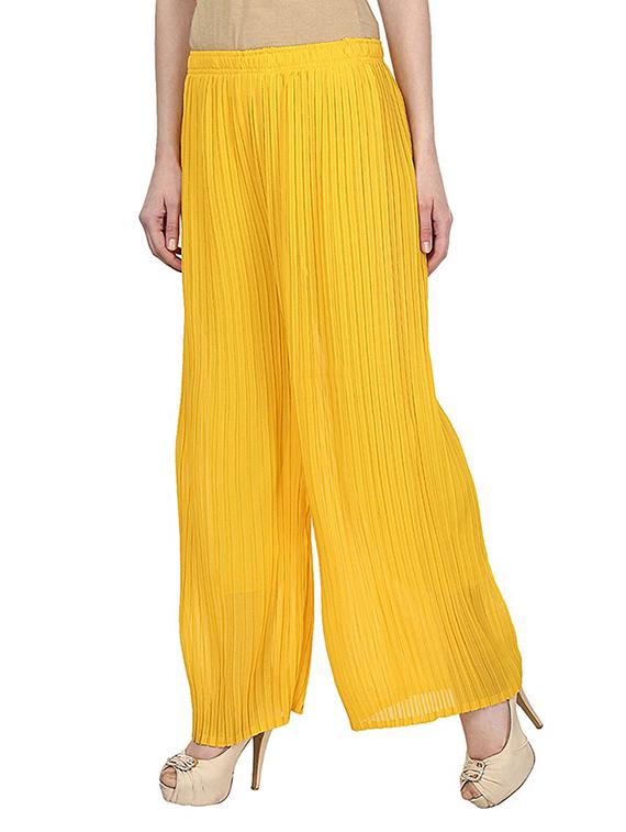 solid yellow georgette pleated palazzo - 11384266 - Zoom Image - 2