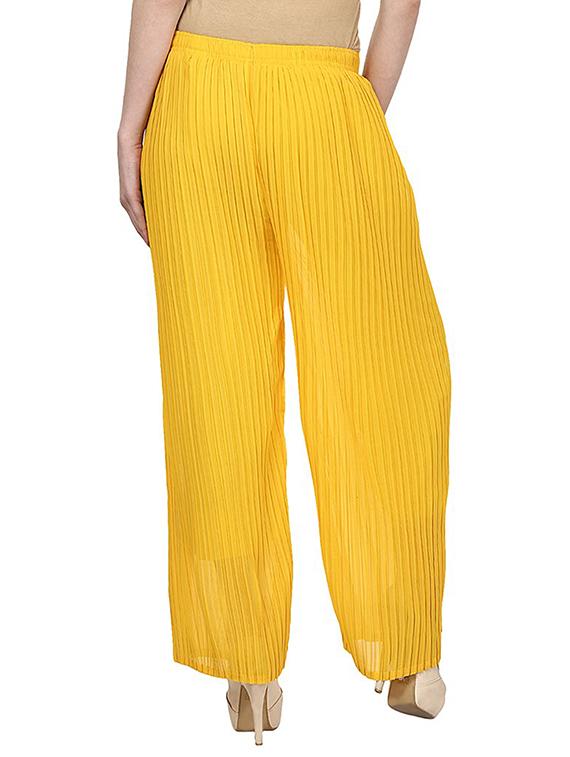 solid yellow georgette pleated palazzo - 11384266 - Zoom Image - 3