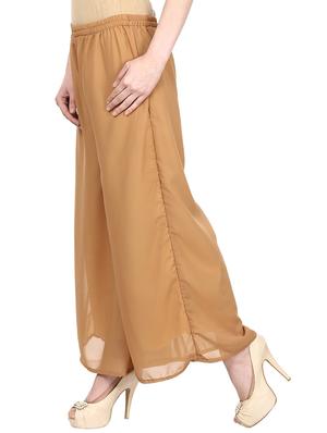 solid light brown georgette palazzo - 11384288 - Standard Image - 2