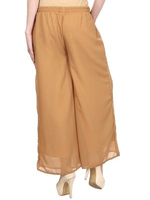 solid light brown georgette palazzo - 11384288 - Standard Image - 3