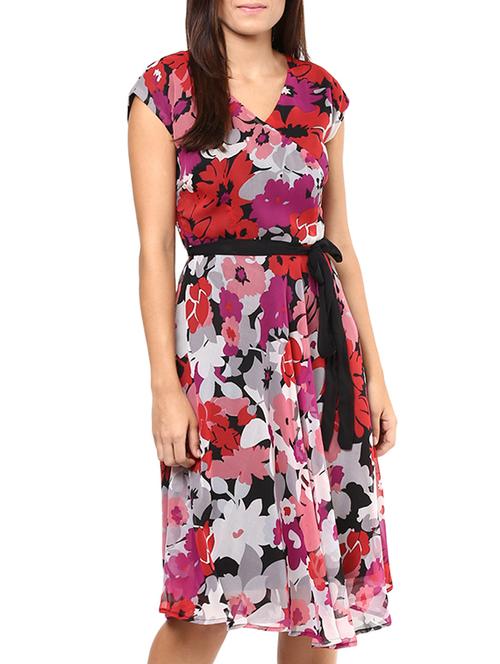 tie front floral a-line dress - 11384741 - Standard Image - 1