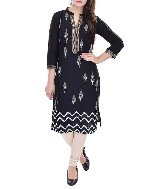 black printed cotton kurta - 11385176 - Standard Image - 1