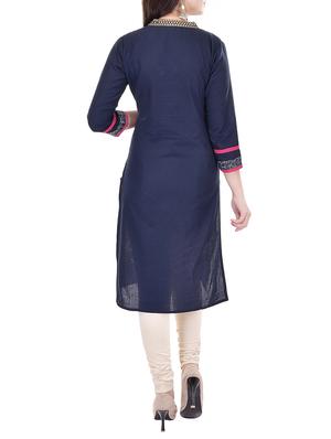 navy blue printed cotton kurta - 11385179 - Standard Image - 3