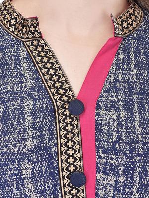 navy blue printed cotton kurta - 11385179 - Standard Image - 4