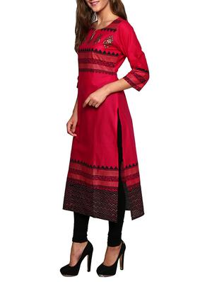 pink printed cotton kurta - 11389582 - Standard Image - 2