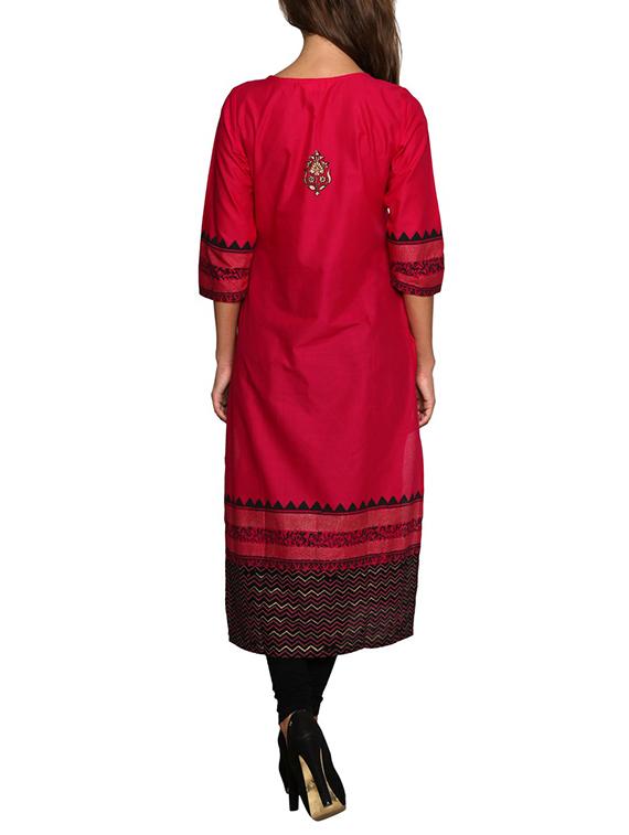 pink printed cotton kurta - 11389582 - Zoom Image - 3