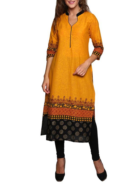 yellow printed cotton kurta - 11389583 - Zoom Image - 1