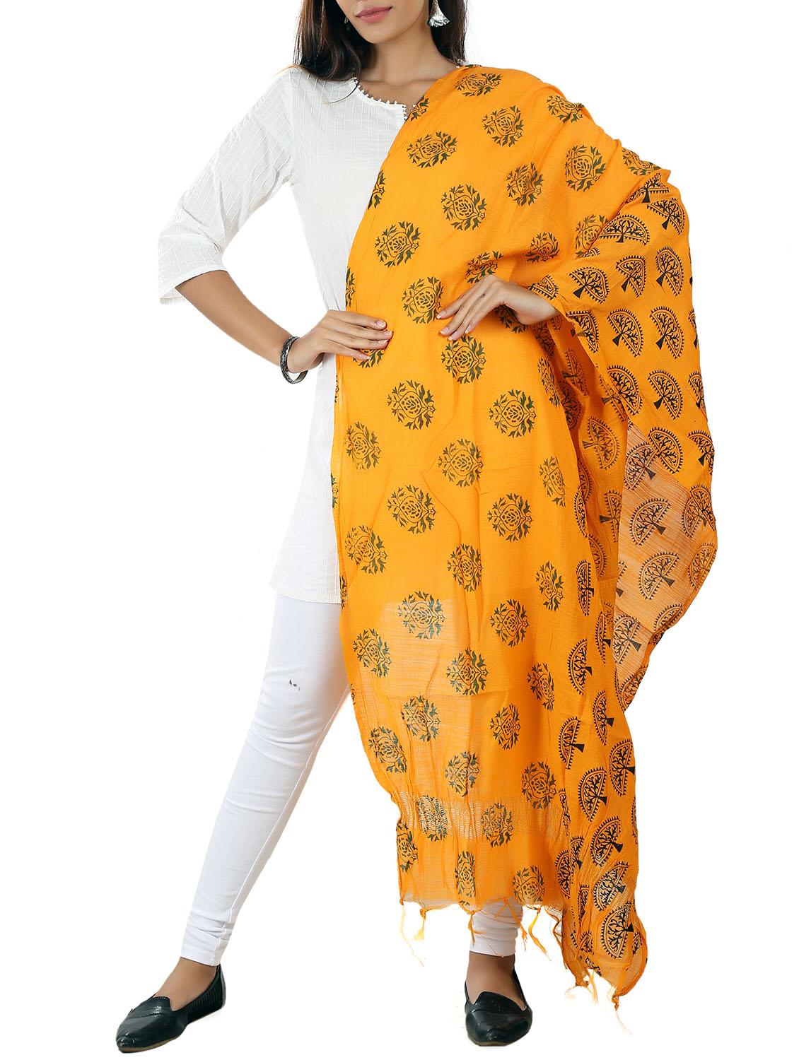 yellow cotton printed dupatta - 11403120 - Zoom Image - 1