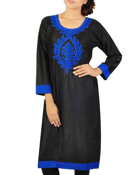 black patch work cotton kurta - 11405578 - Standard Image - 1