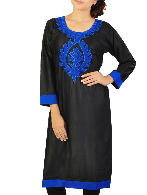 black patch work cotton kurta - 11405578 - Zoom Image - 1