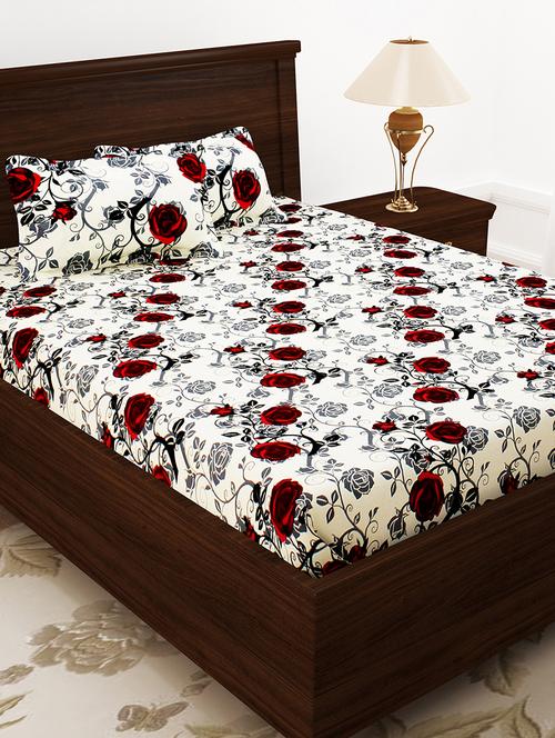 120 TC 100% Cotton Red 1 Double Bedsheet With 2 Pillow Cover - 11413250 - Standard Image - 1