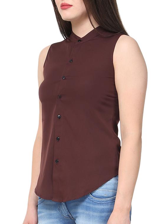 curved hem mandarin neck shirt - 11418317 - Zoom Image - 2