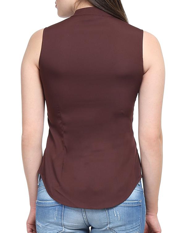 curved hem mandarin neck shirt - 11418317 - Zoom Image - 3