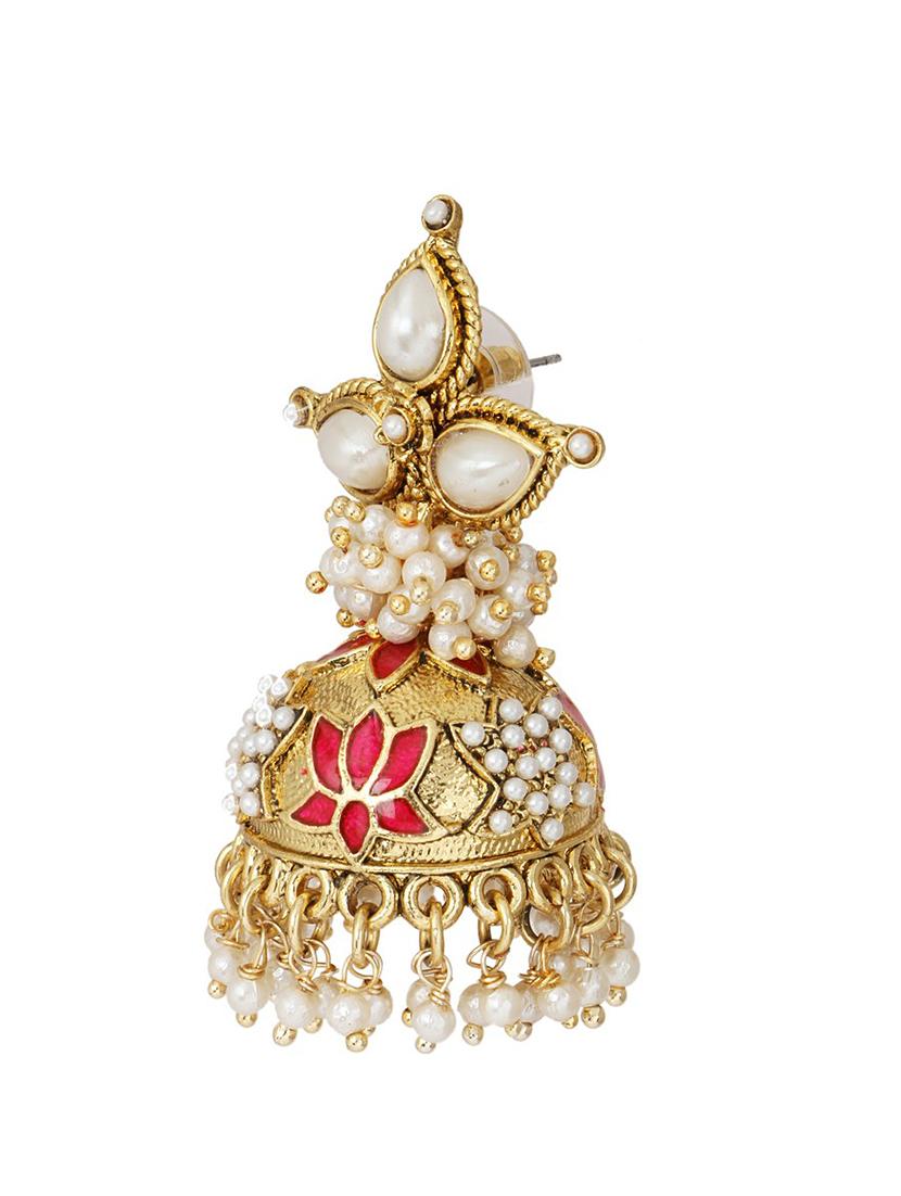 gold pearl embellished ethnic jhumkas - 1142023 - Zoom Image - 2