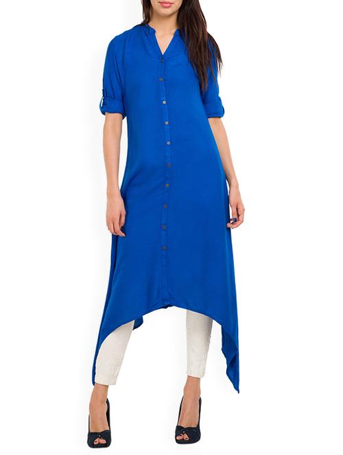 blue viscose kurta - 11421804 - Standard Image - 1