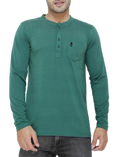 green color, cotton henley t-shirt - 11422292 - Standard Image - 1