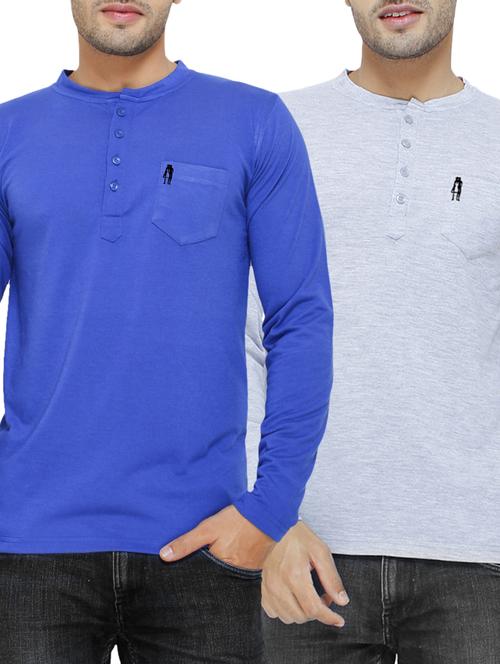 green grey cotton henley t-shirt, set of 2 - 11422330 - Standard Image - 1