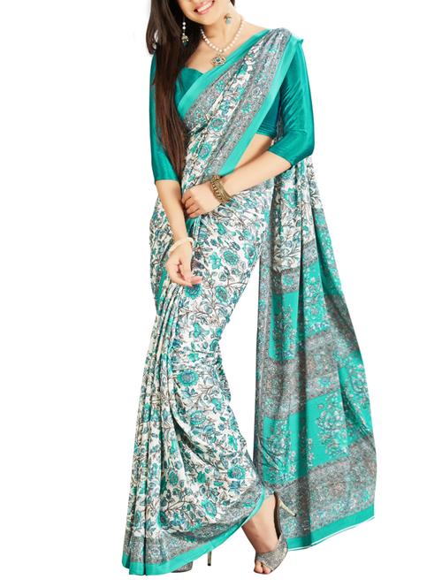 white crepe saree with blouse - 11424168 - Very Small Image - 1